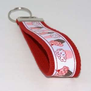  White Cupcakes 5   Red   Fabric Keychain Key Fob Ring 
