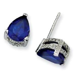   Silver Rhodium Plated CZ & Sapphire Earrings Arts, Crafts & Sewing
