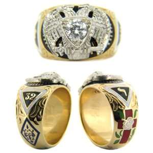 Scottish Rite Ring with Cubic Zirconia   14k Gold/14kt yellow gold