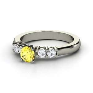  Scintillation Ring, Round Yellow Sapphire 14K White Gold 