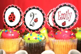 24 Girls Lady Bug Party Cupcake Toppers~Baby Shower  