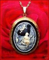 STUNNING 3/D VENUS & CUPID CAMEO GT LOCKET/PENDANT/NECKLACE with 24 