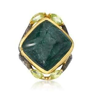   .00ct Emerald, .45ct t.w. Peridot Statement Ring In Two Tone Jewelry