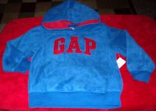 NEW GAP FLEECE HOODIE COLOR BLUE WITH RED GAP LOGO LETTERS, SIZE 4T 