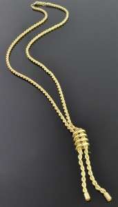 Italian Oro DallItalia 14K Yellow Gold Rope Chain Spiral Lariat Drop 