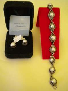 NWT Pearl / Sterling Silver Earrings & Bracelet 2pc Set  