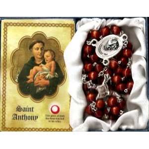 Saint Anthony Wood Rosary and Relic Card