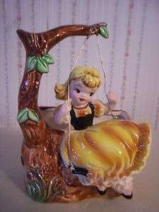 VINTAGE A RUBENS ORIGINAL GIRL ON A SWING PLANTER~MADE IN JAPAN 