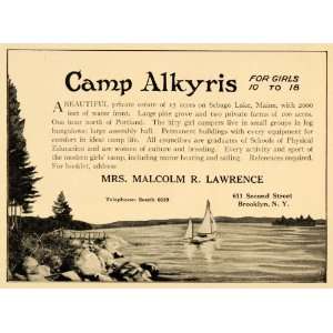  1922 Ad Camp Alkyris Sebago Lake Maine Girls Sailboat 
