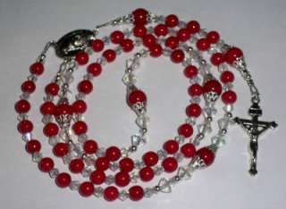 Red Jade Catholic Rosary Bead Necklace  