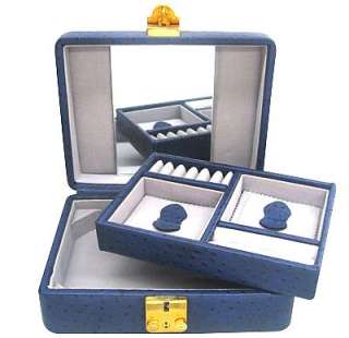 BLUE LEATHERETTE JEWELRY CASE BOX__ PERFECT FOR TRAVEL_GREAT GIFT IDEA 