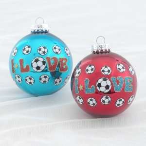  Pack of 6 I Love Soccer Glass Ball Christmas Ornaments 3 