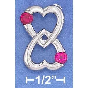   Dbl Heart Love Forever Pendant w/ Synthetic 4mm Rubys 