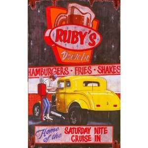 Customizable Large Rubys Drive In Vintage Style Wooden Sign  