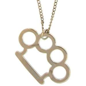 Brass Knuckles On 16 Chain, Usa! In Silver Tone