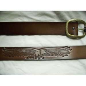  Mens Western Brown Leather Dress Belt   Embossed Eagle 