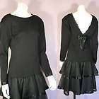 Vintage 80s ADRIENNE VITTADINI Black Wool Knit & Silk Drop Waist Dress 