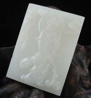 Fine Chinese Hetian White Nephrite Jade Amulet Kwan yin  