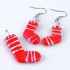 red murano lampwork glass christmas socks hook dangle earrings pendant