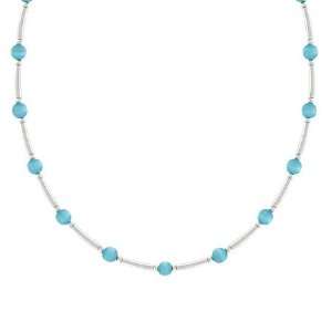 Sterling Silver 4mm Simulated Light Blue Cats Eye Bar & Bead Necklace