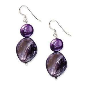   Dark Purple Mother of Pearl & FW Cultured Pearl Earrings Jewelry