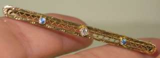   14k Rose Gold G VS Diamond & Sapphire Pin Brooch 3.1g 2.2 Long  