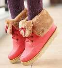   Pink Winter Cuffed Fur Lined Lace Up Flats Ankle Boots Shoes #434