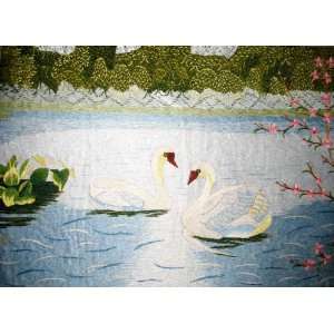  Vietnamese Embroidery   14 x 20 Swans   EB300