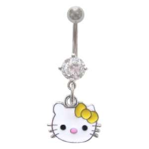 Hello Kitty Head Face w/ Yellow Bow dangle Belly navel Ring piercing 