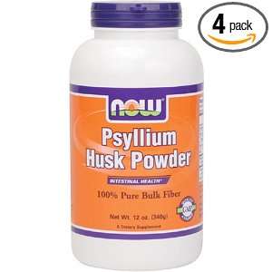 NOW Foods Psyllium Husk Powder 100%pure, 12 Ounce Bottle (Pack of 4)