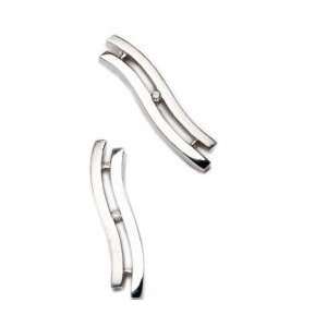  Post Double Rail Wave Earrings with 2 Round Cut Diamonds 