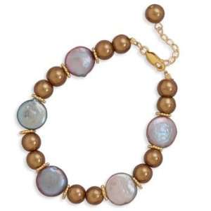   Pearl and Coin Pearl Bracelet Featuring 14K Gold Plated Beads Jewelry
