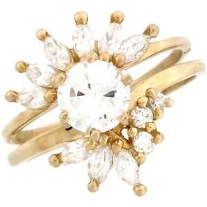   Gold Round CZ Stackable Engagement Ring Set with Marquises Jewelry