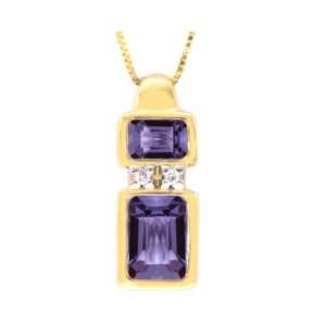   Gold Split Octagon Gemstone Pendant Iolite , Chain  NOT included
