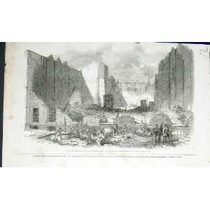  Mark Lane Fire Ruins Skething London Old Print 1850