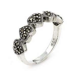  Marcasite 5 Heart Sterling Silver Ring, Size 7 Jewelry