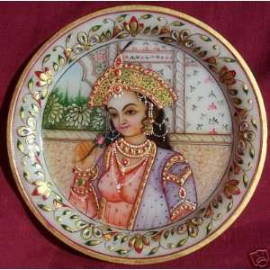  A Lady in Palace, Painting on Marble Plate round, Art 