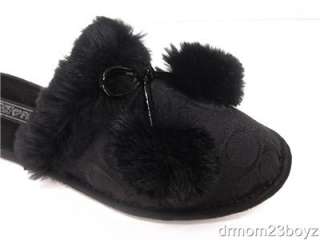 New NIB Coach Poppy Jayda Signature Fur Slippers Gift Black 9  