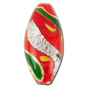  44mm Red Green with Silver Foil Large Oval Lampwork Beads 