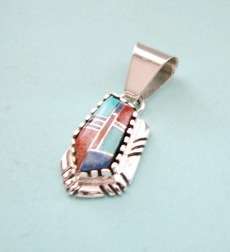 Sterling Silver Multicolor Turquoise Onyx Inlay Pendant  