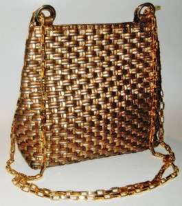 Vintage LJS Collection Woven 3 Tone Metallic Leather Overbody Shoulder 