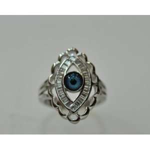  Silver & Cz Evil Eye Ring: Jewelry