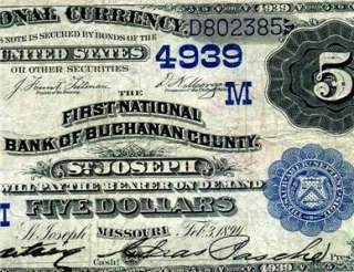 HGR 1882 $5 Date Back RARE 5 Known ST JOSEPH, MISSOURI  
