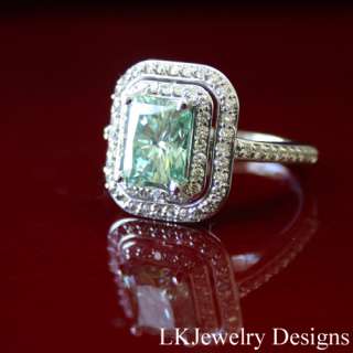 80 CT GREEN MOISSANITE RADIANT & DIAMOND HALO PAVE RING CERTIFIED BY 
