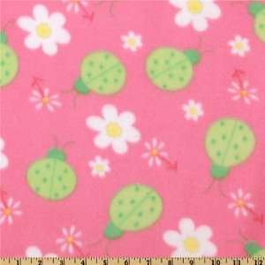  60 Wide Fleece Lovebug Green/Pink Fabric By The Yard 