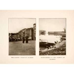1908 Print Locarno Switzerland Market Lake Maggiore Laundresses 