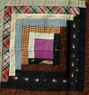 ANTIQUE LOG CABIN QUILT SILK AND WOOL CIRCA LATE 1800S  