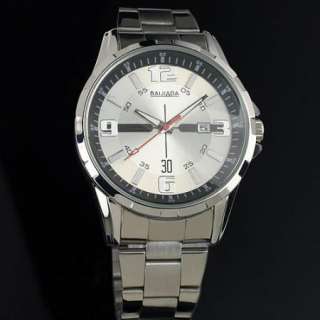 New Silver White Dial Hands Date Analog Wrist Quartz Mens Stainless 