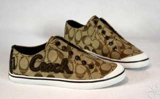 COACH Keeley 12CM Signature C Khaki Slip On Loafer Sneakers Shoes 