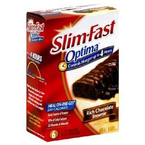 Slim Fast Optima Meal Bars, Rich chocolate Brownie, 6 Count Boxes 